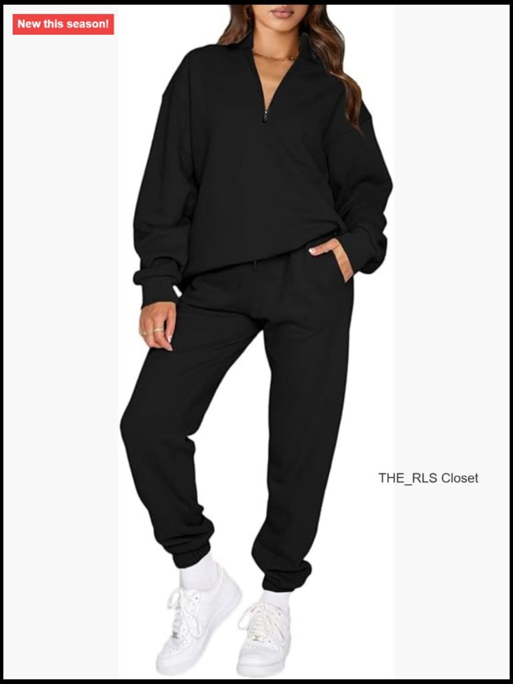Cotton Polyester Fleece Lined Oversized Half Zip Sweatshirt Jogger Set